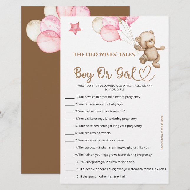 Guess Boy Or Girl tales teddy bear baby shower (Front/Back)