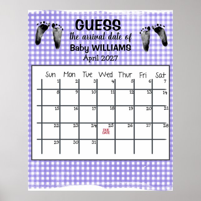 Guess Due Date Calendar Baby Footprints Poster (Front)