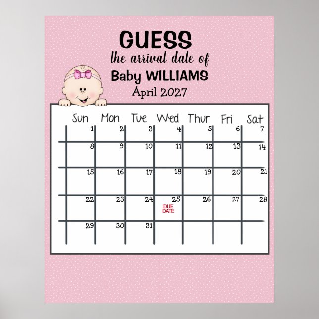 Guess Due Date Calendar Baby Girl Poster (Front)