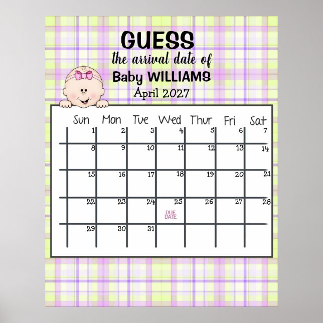 Guess Due Date Calendar Baby Girl Poster (Front)