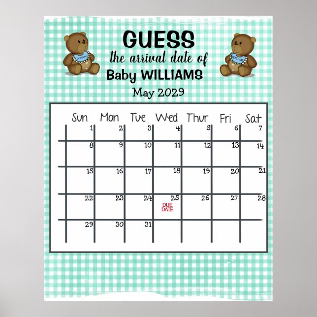 Guess Due Date Calendar with Bears Poster (Front)