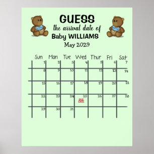 Guess Due Date Calendar with Bears Poster