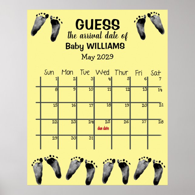 Guess Due Date Calendar with Footprints Poster (Front)
