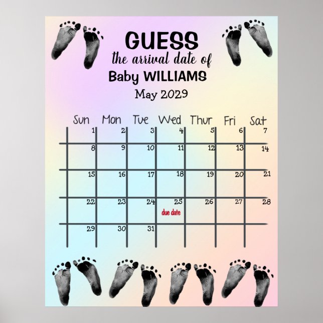 Guess Due Date Calendar with Footprints Poster (Front)