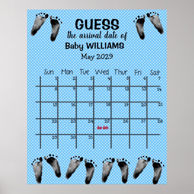Guess Due Date Calendar with Footprints Poster (Front)