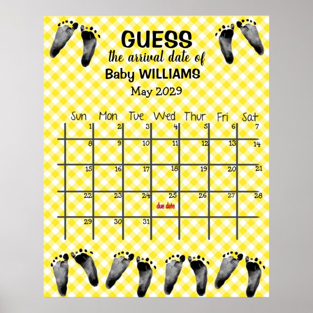 Guess Due Date Calendar with Footprints Poster (Front)