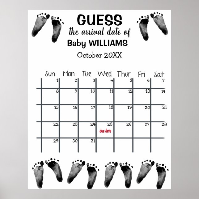 Guess Due Date Calendar with Footprints Poster (Front)