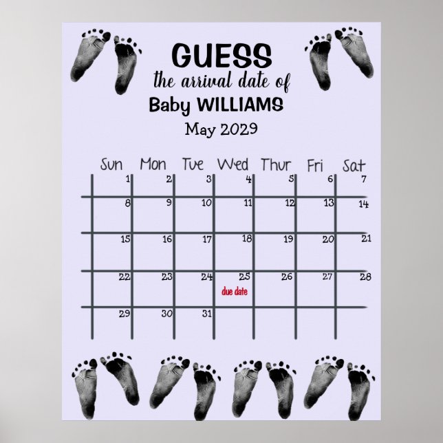 Guess Due Date Calendar with Footprints Poster (Front)