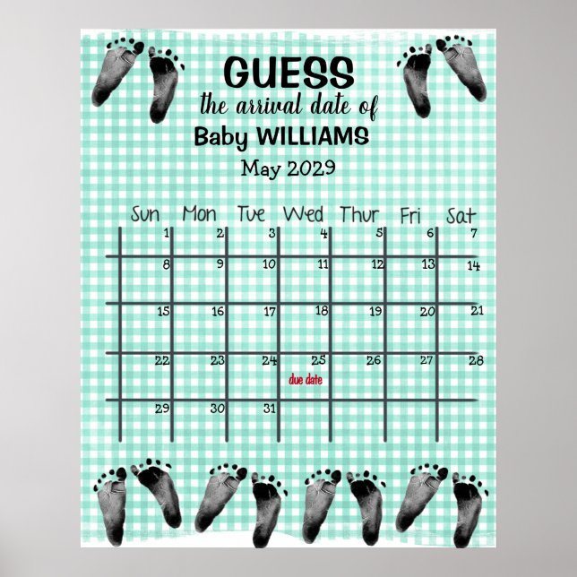 Guess Due Date Calendar with Footprints Poster (Front)