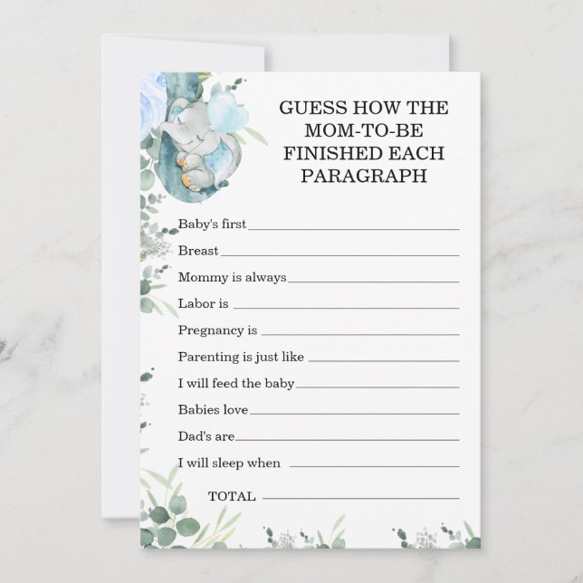 Guess How Little Peanut Elephant Baby Shower Game  Invitation (Front)