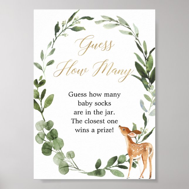 Guess how many baby shower game Deer greenery gold Poster (Front)