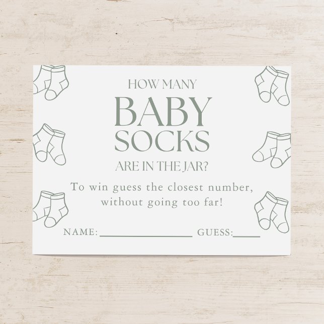 Guess How Many Baby Socks Sage Baby Shower Game Enclosure Card (Creator Uploaded)