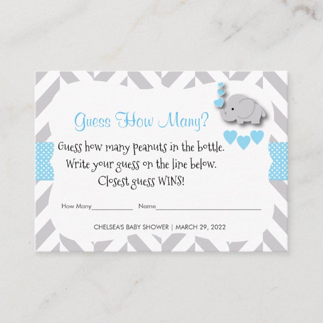 Guess How Many - Blue Elephant Enclosure Card (Front)