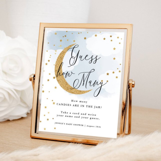 Guess How Many Blue Over the Moon Baby Shower Game Poster (Creator Uploaded)