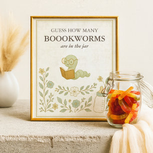 Guess How Many Bookworms Storybook Baby Shower Poster