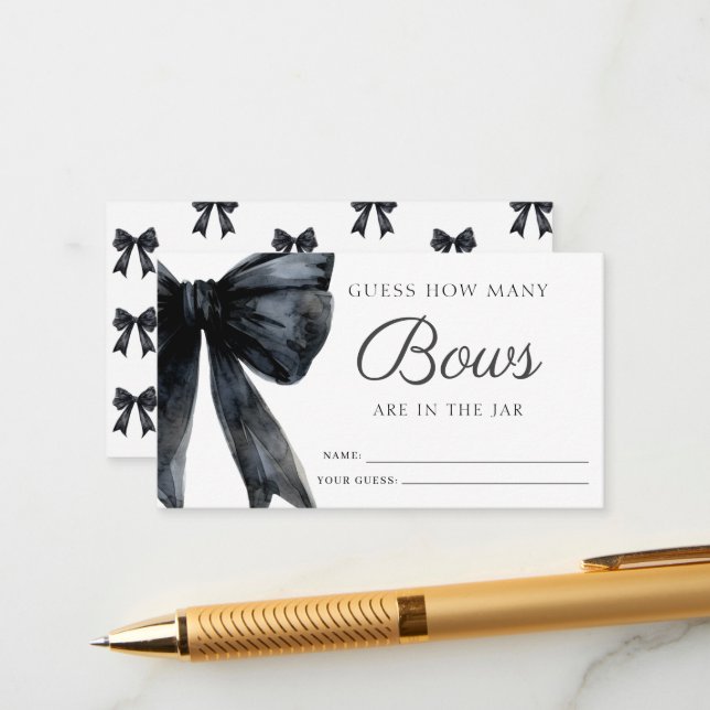 Guess How Many Bows Black Bridal Shower Game  Enclosure Card (Front/Back In Situ)