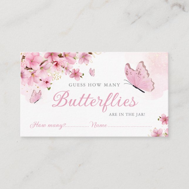 guess how many butterflies baby shower game enclosure card (Front)