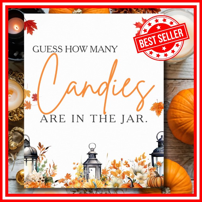 GUESS HOW MANY CANDIES A Little Pumpkin GAME  Poster (GUESS HOW MANY CANDIES A Little Pumpkin is on the Way Fall Autumn Baby Shower Game Poster )