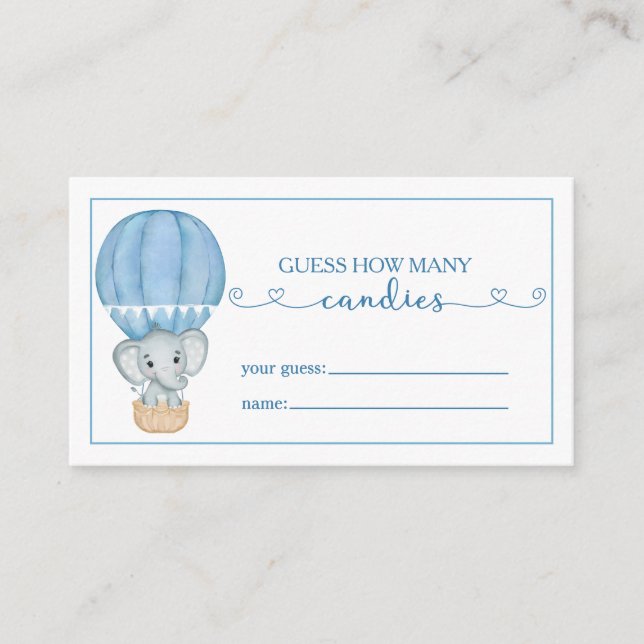Guess How Many Candies Blue Elephant Baby Shower Enclosure Card (Front)