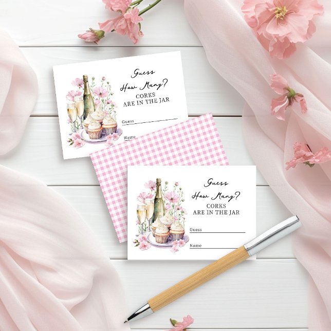 Guess How Many Champagne Pink Flower Bridal Shower Enclosure Card (Guess How Many game cards from Cupcakes and Cava Bridal Shower Collection by Darling & May)