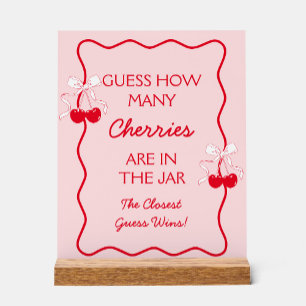 Guess How Many Cherry Baby Shower Game Acrylic Sign