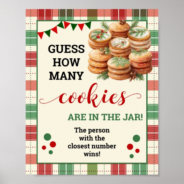 Guess How Many Cookies Game Christmas Plaid Sign (Front)