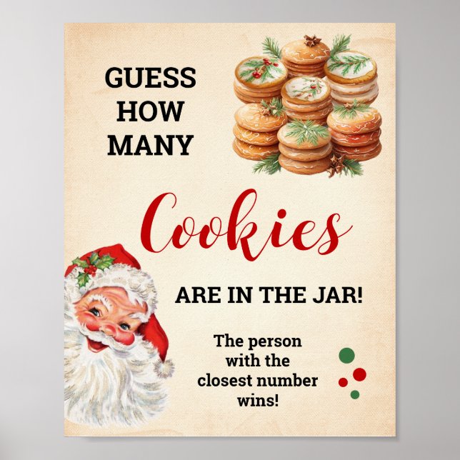 Guess How Many Cookies Santa Christmas Game Sign (Front)