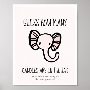 Guess how many Cute pink elephant Baby shower game Poster