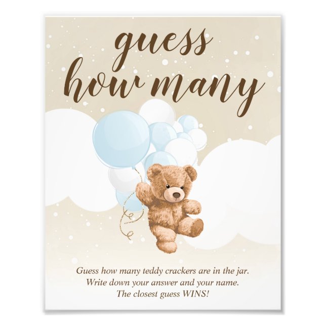 Guess How Many Dusty Blue Teddy Bear Shower Sign (Front)