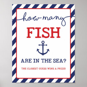 Guess How Many Fish Nautical Baby Shower Game Sign