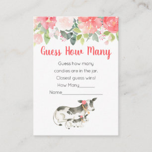 Guess How Many Floral Cow Baby Shower Game Enclosure Card