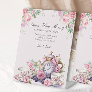 Guess How Many Floral Tea Party Baby Shower Pedestal Sign