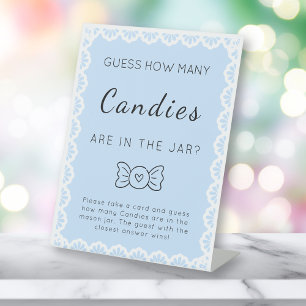 Guess How Many Game Cielito Lindo Blue Baby Shower Pedestal Sign
