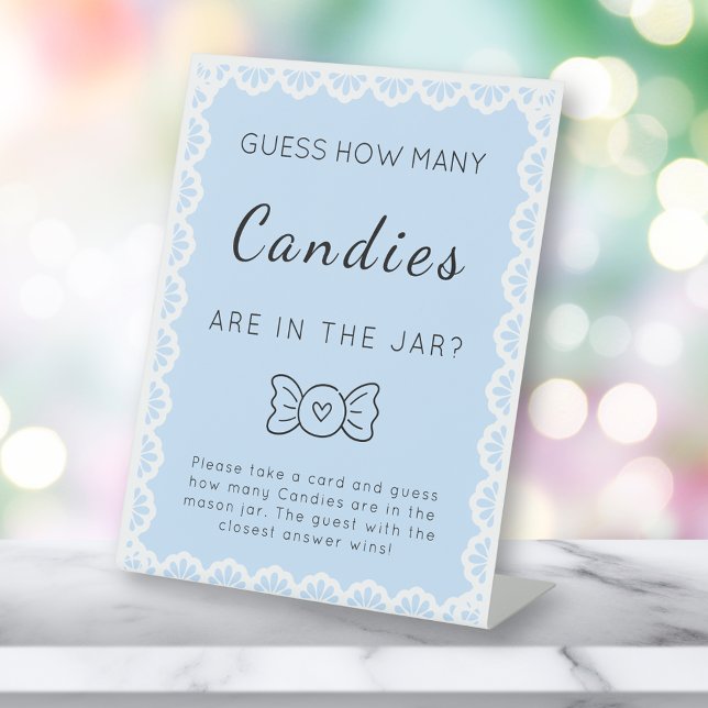 Guess How Many Game Cielito Lindo Blue Baby Shower Pedestal Sign (Creator Uploaded)