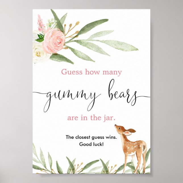 Guess how many gummy bears game pink gold deer poster (Front)