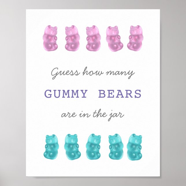 Guess How Many Gummy Bears Pink Blue Game Sign (Front)