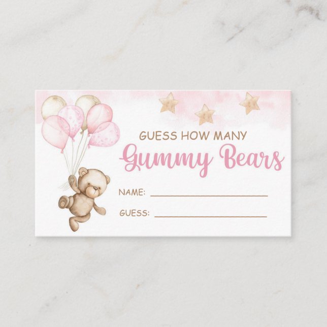 GUESS HOW MANY GUMMY BEARS PINK TEDDY BEAR TICKETS ENCLOSURE CARD (Front)
