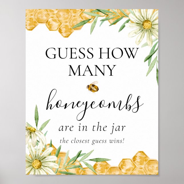 Guess How Many Honeycomb Bee Bridal Shower Game Poster (Front)