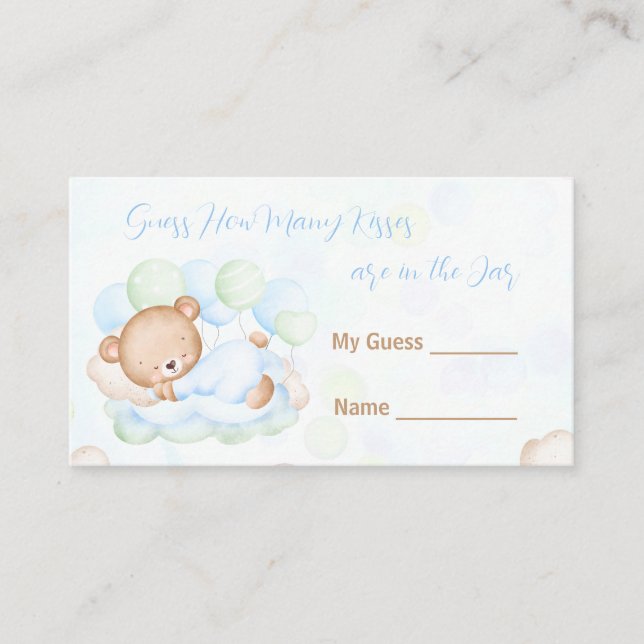 Guess How Many Kisses Bear Boy Baby Shower Enclosure Card (Front)
