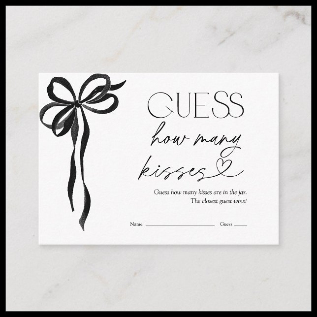 Guess How Many Kisses Black Bow Bridal Shower Game Enclosure Card (Creator Uploaded)