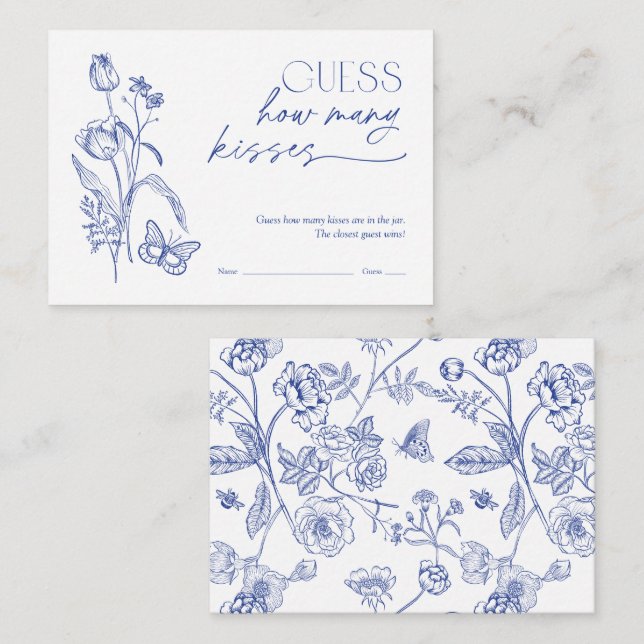 Guess How Many Kisses Blue Bridal Shower Game Enclosure Card (Front/Back)