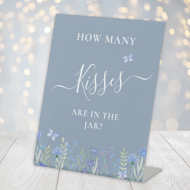 Guess How Many Kisses Blue Bridal Shower Pedestal Sign (Creator Uploaded)
