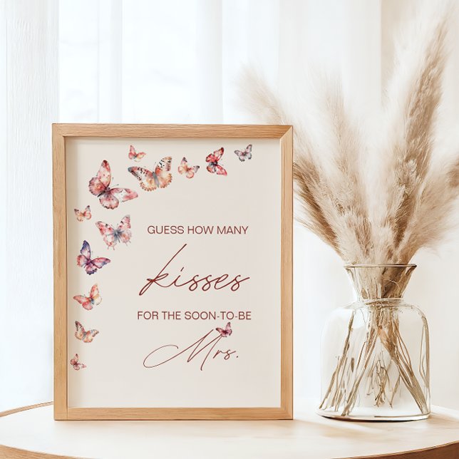Guess How Many Kisses Bridal Shower Butterfly Game Poster (Creator Uploaded)