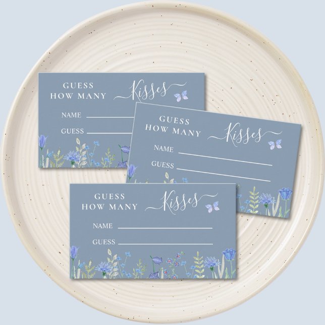 Guess How Many Kisses Bridal Shower Game Blue  Enclosure Card (Creator Uploaded)