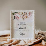 Guess How Many Kisses Bridal Shower Game Poster<br><div class="desc">Guess How Many Kisses Bridal Shower Game Sign. Designed in an Elegant Soft Blush Pink and White Peony and Roses. Matching items in our store Cava Party Designs.</div>