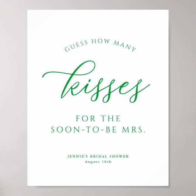  Guess How Many Kisses Bright Green Shower Game Poster (Front)