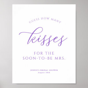 Guess How Many Kisses Bright Lilac Shower Game Poster