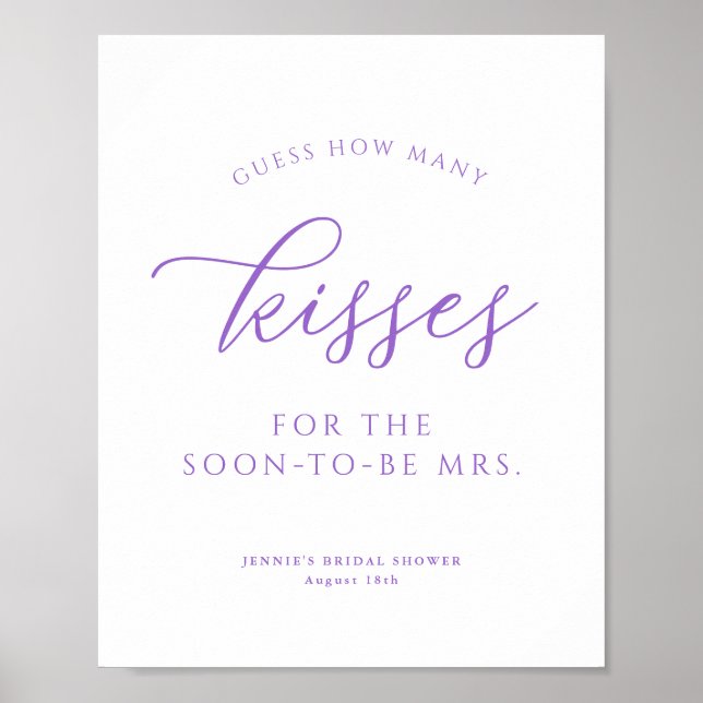 Guess How Many Kisses Bright Lilac Shower Game Poster (Front)