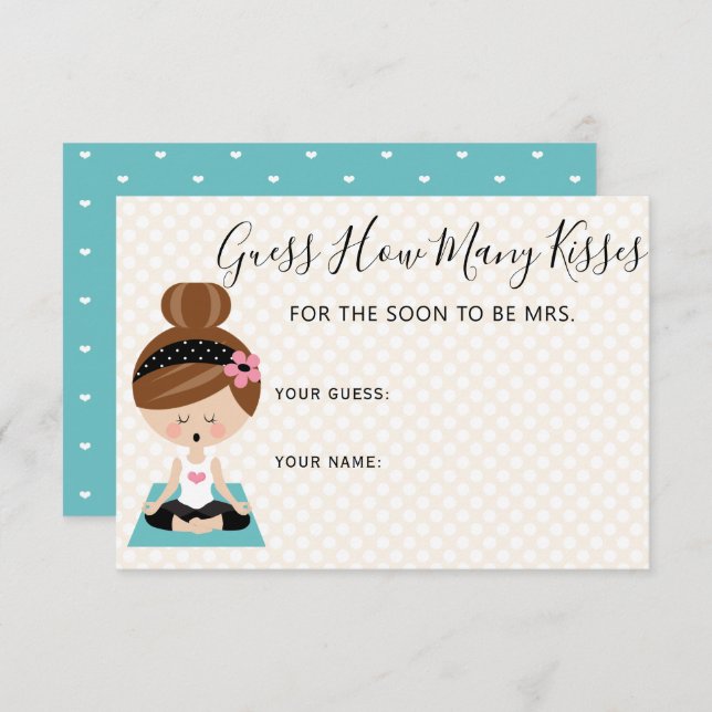 Guess How Many Kisses Brunette Yoga Bridal Shower Enclosure Card (Front/Back)