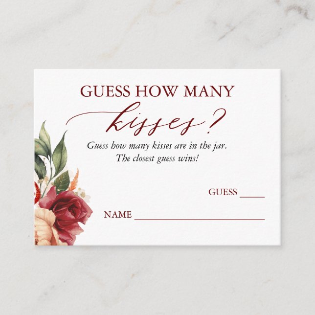 Guess How Many Kisses Fall Floral Game Cards (Front)